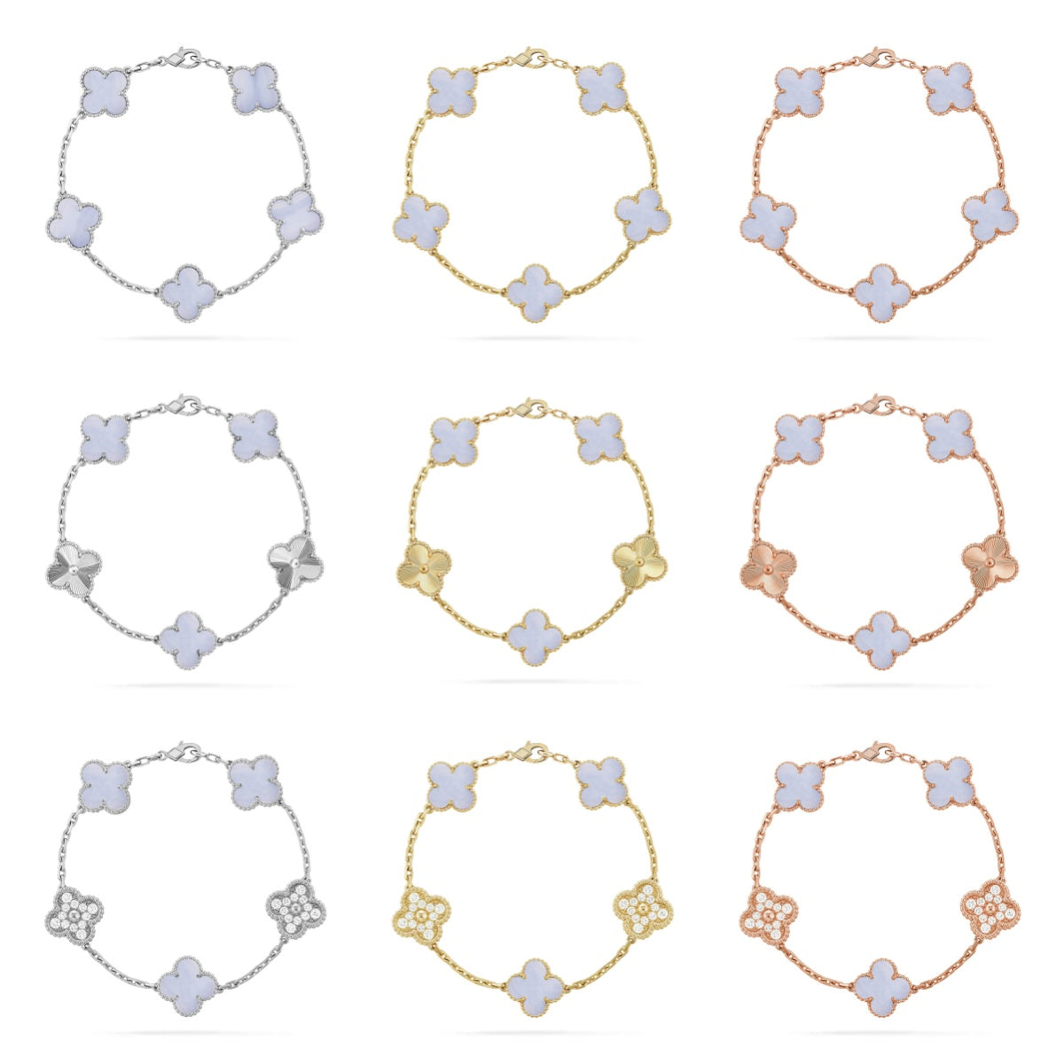 [Miro ]New  CLOVER 5 MOTIF PURPLE CHALCEDONY BRACELET COLLECTION