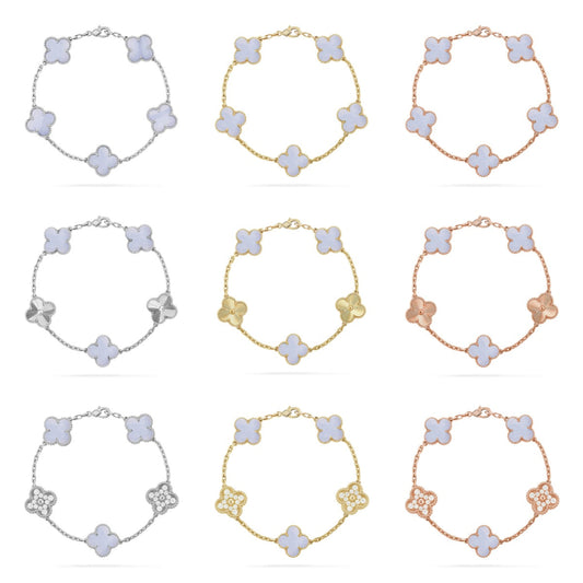 [Miro ]New  CLOVER 5 MOTIF PURPLE CHALCEDONY BRACELET COLLECTION