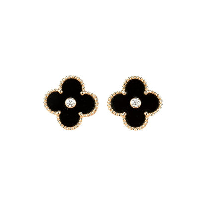 Miro CLOVER MEDIUM 1 MOTIFS ONYX DIAMOND EARRINGS