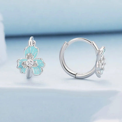 ブルーエナメルアイリスイヤリングフラワーフープピアス