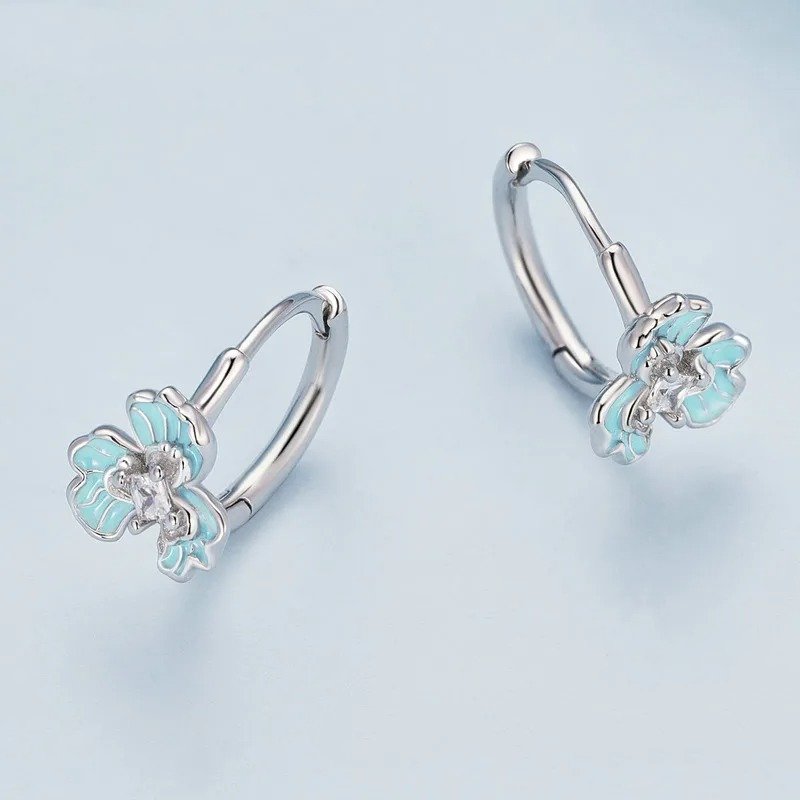 ブルーエナメルアイリスイヤリングフラワーフープピアス
