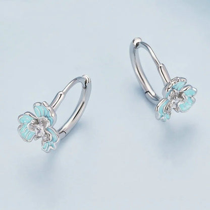 ブルーエナメルアイリスイヤリングフラワーフープピアス