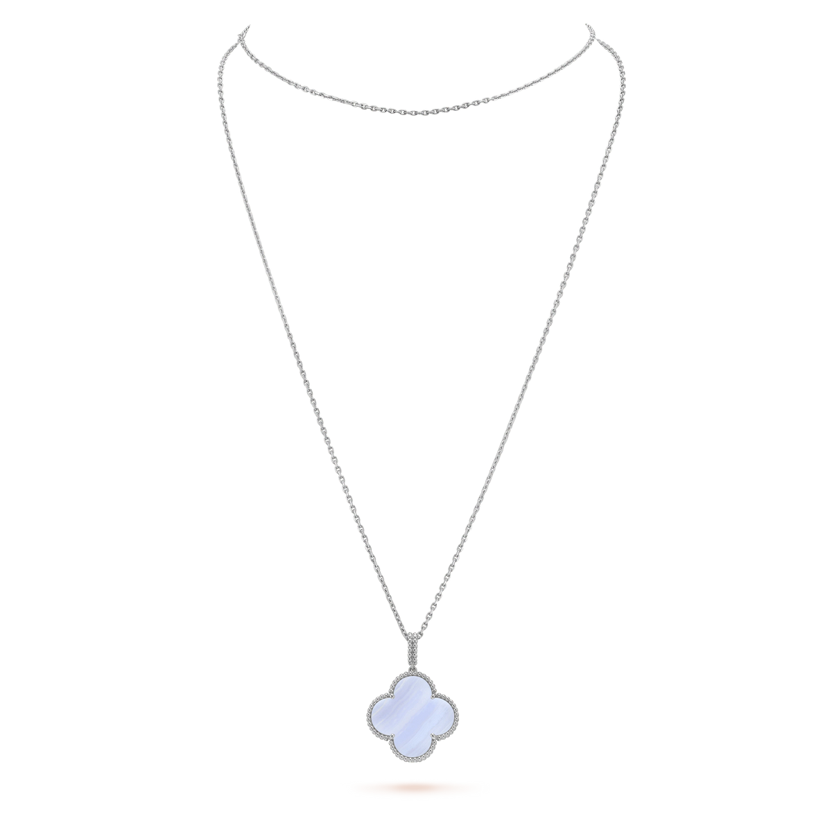 Miro CLOVER SILVER CHALCEDONY BIG CLOVER NECKLACE