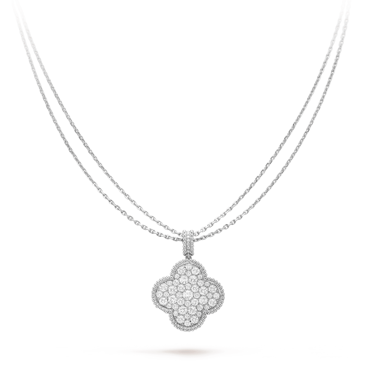 Miro CLOVER 25MM SILVER FULL DIAMOND BIG CLOVER NECKLACE