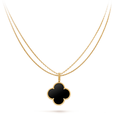 Miro CLOVER 25MM GOLD ONYX BIG CLOVER NECKLACE