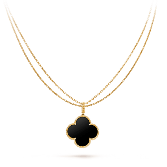 Miro CLOVER 25MM GOLD ONYX BIG CLOVER NECKLACE