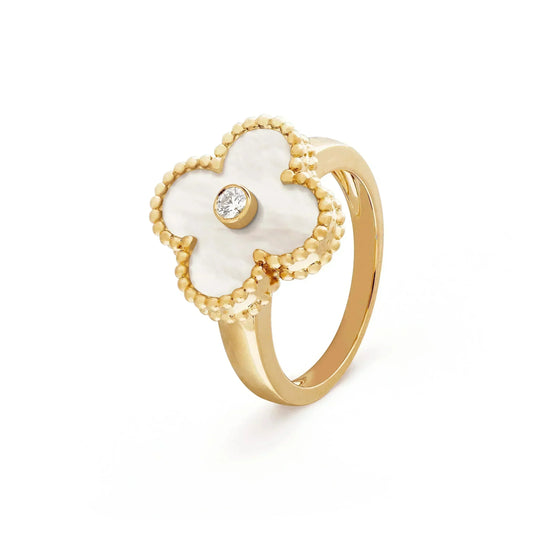 Miro CLOVER WHITE MOP RING GOLD DIAMOND